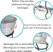 Steel Galvanized Beverage Tub with Stand and Drip Pan Tray - Oval Shape (Large Size) by MG Decor - Madhu Collection