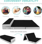 Best Choice Products 4in Portable Queen-Size Mattress, Tri-Fold Mattress for Camping, Guest, Toddler, Foam Plush w/Carry Case - Grey