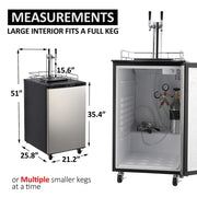 Beer Kegerator, Dual Tap Draft Beer Dispenser, Full Size Stainless Steel Keg Refrigerator With Drip Tray, CO2 Cylinder, 32°F- 50°F Temperature Control, 170L