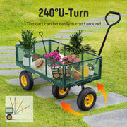 Steel Garden Cart, 2-in-1 1400 lbs Heavy Duty Utility Wagon, with Removable Mesh Sides to Convert into Flatbed, 240 U-Turn 13" Pneumatic Tires Garden Wagon for Farm Yard Lawn Garden Camping