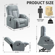 Lazy Boy Power Lift Recliner Chair, Modern Single Motor Massage Sofa Chair with Lumbar Heating, USB Charging Port, Cup Holders