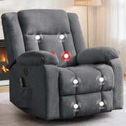 Rocker Recliner, Glider Recliner Chairs for Adults, 360° Swivel Rocking Chair with Massage and Heating, Nursery Chair with Storage and USB Charging for Living Room, Bedroom, Nursery