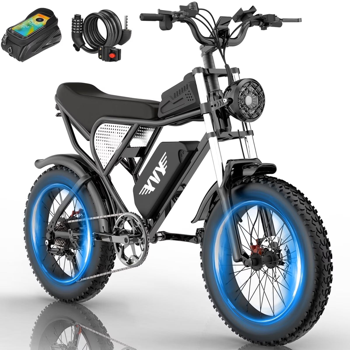 YVY 1500W Electric Bike for Adults, 33MPH 20'' Fat Tire Electric Motorcycle, 48V 20AH Removable Battery, 30 - 60