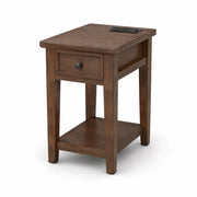 Narrow End Table with USB Charging, Drawer & Shelf, Farmhouse Style