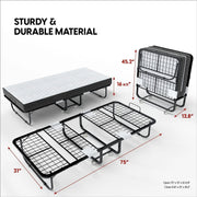 Econohome Folding Bed with Mattress - 75x31 Cot Size Bed Frame - Portable Foldable Roll Away Adult Bed for Guest - 5