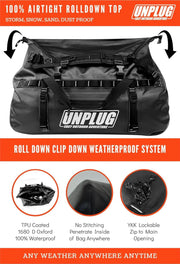 UNPLUG Ultimate Adventure Bag -1680D Heavy Duty Waterproof Travel Duffel Bags for Camping, Motorcycle Dry Bag, Waterproof Bags for Boating, Waterproof Duffle Backpack,Tactical Duffle Bag