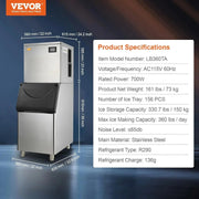 VEVOR Commercial Ice Maker, 360LBS/24H Ice Making Machine with 330.7LBS Large Storage Bin