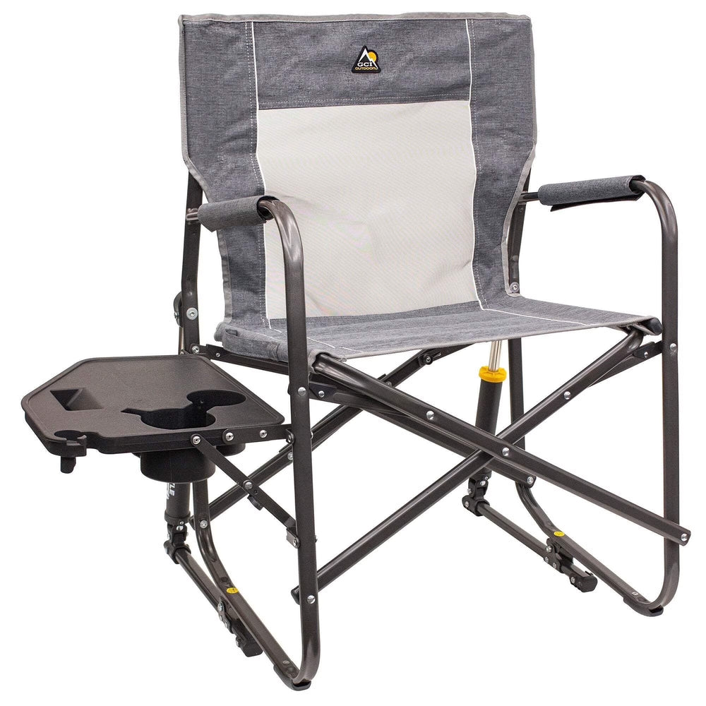 GCI Outdoor Freestyle Rocker with Side Table Foldable Rocking Camp Chair, Heathered Pewter