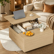 Natural Square Lift Top Coffee Table Hidden Storage