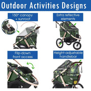 Jogging Sports Stroller with Comfort Rubber Wheels/Zipper-Less Entry/1-Hand Quick Fold/Aluminum Frame for Small/Medium Dogs Cats and Pets (Green Camo)