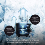 YUTGMasst Commercial Ice – 110LBS/24H Stainless Steel Free-Standing Ice Machine Maker Air Cooling Ice