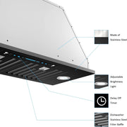 30 inch Built-in/Insert Range Hood 900 CFM, Ducted/Ductless Convertible Duct, Stainless Steel Kitchen Vent Hood with 4 Speed Gesture Sensing&Touch Control Panel(IKB01-30)