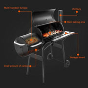 Vebreda Portable Charcoal BBQ Grill with Offset Smoker, Steel, Black, Thermometer, Wheels