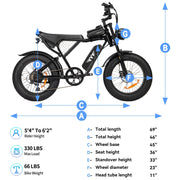 YVY 1500W Electric Bike for Adults, 33MPH 20'' Fat Tire Electric Motorcycle, 48V 20AH Removable Battery, 30 - 60