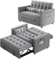 Pipishell 3 in 1 Convertible Sleeper Sofa Bed,Pull Out Couch for Living Room with USB Ports & Side Pockets,Adjustable Backrest,Velvet,Loveseat Sofa Bed,Futon Couches,Black