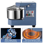 2025  8Qt Commercial Food Mixer, 450W Dual Rotating Dough Kneading Machine w Food-grade Stainless Steel Bowl, Security Shield & Timer, Commercial