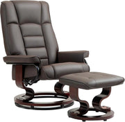 Faux Leather Recliner Chair with Swivel Ottoman High Back and Wood Frame Brown