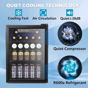 Mini Fridge 130 Can Beverage Refrigerator Cooler, 3.2 Cu.Ft Drink Fridge for Soda Wine Beer, Adjustable Temperature Control for Home Office, Black