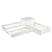 White Modern Twin Size L-shaped Platform Bed with Trundle and Drawers for Bedroom