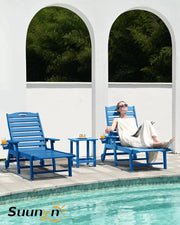 Lounge Chair Outdoor, Chaise Lounge, HDPE 6-Position Outdoor Chaise Lounge, Patio Lounge Chair with Wheels & Cup Holder for Pool Poolside Deck Backyard, Teak
