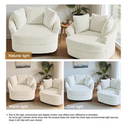 2 Set Oversized 43 W Plush Corduroy Swivel Barrel Chair with Pillows