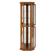 Corner Curio Cabinet with Lights, Adjustable Tempered Glass Shelves, Mirrored Back, Display Cabinet