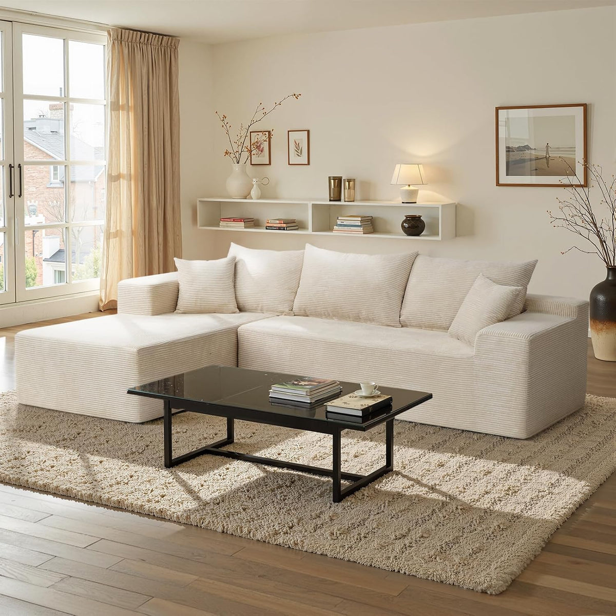 Cloud Sectional Couch with L-Shape Chaise,Modern Modular Sofa with Deep Seat, Upholstered Couches for Living Room Bedroom,No Assembly Required, Beige (Left Facing Chaise)
