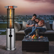 41000 BTU Standing Propane Patio Heater with Wheels, Stainless Steel Round Glass Tube Gas Outdoor Heater