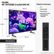 Samsung 85 Crystal UHD 4K Smart TV with PurColor & HDR C DU7200B 2024 Model