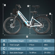 Vivi Electric Bike 26" City Commuter Electric Bike 48V 500W Step - Through Electric Bike 19.8MPH Electric Cruiser