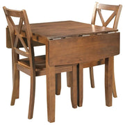 3-Piece Wood Drop Leaf Breakfast Nook Dining Table Set with 2 X-back Chairs for Small Places