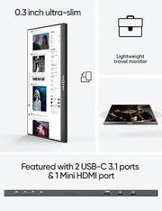 ARZOPA Portable Monitor, 15.6'' 1080P FHD Laptop Monitor USB C HDMI Computer Display HDR Eye Care