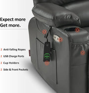 Heated Lift Recliner for Seniors with USB & Cup Holders