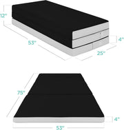 Best Choice Products 4in Portable Queen-Size Mattress, Tri-Fold Mattress for Camping, Guest, Toddler, Foam Plush w/Carry Case - Grey