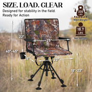 Danrelax 360 Silent Camo Hunting Blind Chair, Armrests, Side Pouch, Telescopic Legs