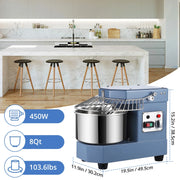 2025  8Qt Commercial Food Mixer, 450W Dual Rotating Dough Kneading Machine w Food-grade Stainless Steel Bowl, Security Shield & Timer, Commercial