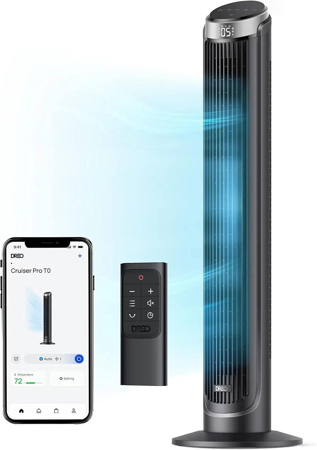 DREO Smart Tower Fan for Bedroom, Standing Fans for Indoors, 90° Oscillating, 26ft/s Velocity Quiet Floor Fan with Remote, 12H Timer, Voice Control Fans for Indoors, Compatible with Alexa