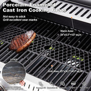Upgraded 4 Burner BBQ Propane Gas Grill with Cast Iron Grates & Side Stove, 44,000 BTU Stainless Steel Burner Barbecue Grill for Patio, Camping, Outdoor Cooking MELLCOM