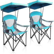 ALPHA CAMP Heavy Duty Canopy Camping Chair, 350 lbs Capacity Oversized Folding Chair with Adjustable Sunshade, Portable Sunshade Chair with Cup Holder for Beach, Fishing, Outdoor