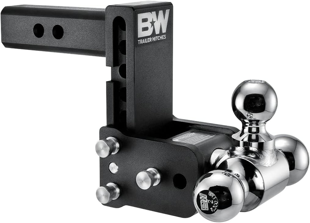 Tow & Stow Adjustable Trailer Hitch Ball Mount - Fits 2" Receiver, Tri-Ball (1-7/8" x 2" x 2-5/16"), 5" Drop, 10,000 GTW - TS10048B