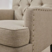 Set of 2 Arm Chair Upholstered Button Tufted Accent Chair with Lumbar Pillow Beige/ Grey/ Light Blue