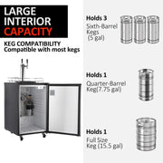 Beer Kegerator, Dual Tap Draft Beer Dispenser, Full Size Stainless Steel Keg Refrigerator With Drip Tray, CO2 Cylinder, 32°F- 50°F Temperature Control, 170L