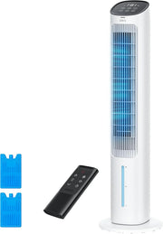 DREO Portable Air Conditioners Fan, 40"Standing Fans that Blow Cold Air, Portable AC90° Oscillating Evaporative Air Cooler, Removable Water Tank, Ice Packs, Remote Control, 4 Speeds, 7H Timer, White
