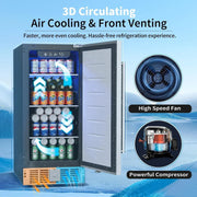 Beverage Refrigerator Cooler - 126 Can Mini Fridge Glass Door for Drinks Soda Beer Wine - Small Refrigerator for Office Bedroom Home Bar, 4 Adjustable Shelves, 3.2 Cu.Ft, Silver