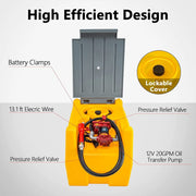 TECSPACE 58 Gallon Gasoline Tank, Portable Fuel Tank with 12V Electric Fuel Transfer Pump, 40 GPM Gasoline Fuel Tank with 4 Meters Hose for Gasoline Transportation (Yellow, 58 gal)