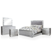 Seleena Glam Silver Wood 5-Piece Tufted Panel Bedroom Set with USB Port by Furniture of America