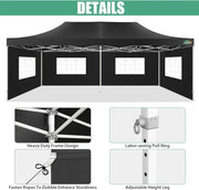 COBIZI 10x20 Heavy Duty Pop up Canopy Tent with 6 sidewalls Easy Up Commercial Outdoor Canopy Wedding Party Tents for Parties All Season Wind & Waterproof Gazebo with Roller Bag,Black(Frame Thickened)