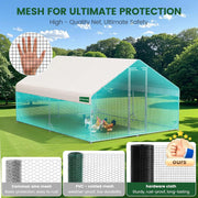 Large Walk-in Metal Chicken Coop with Run, Solar Light, UV Cover