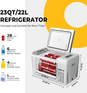 BougeRV 12 Volt Refrigerator 12V Car Fridge 23 Quart Portable Freezer Compressor Cooler 12/24V DC 110~240 Volt AC for Truck Van RV Camper SUV Travel Camping Road Trips Tailgating -7℉~50℉