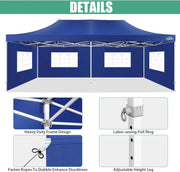 COBIZI 10x20 Heavy Duty Pop up Canopy Tent with 6 sidewalls Easy Up Commercial Outdoor Canopy Wedding Party Tents for Parties All Season Wind & Waterproof Gazebo with Roller Bag,Black(Frame Thickened)